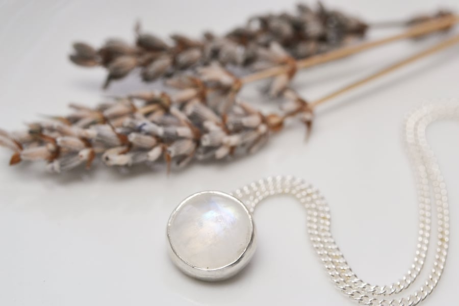 Moonstone silver pendant necklace