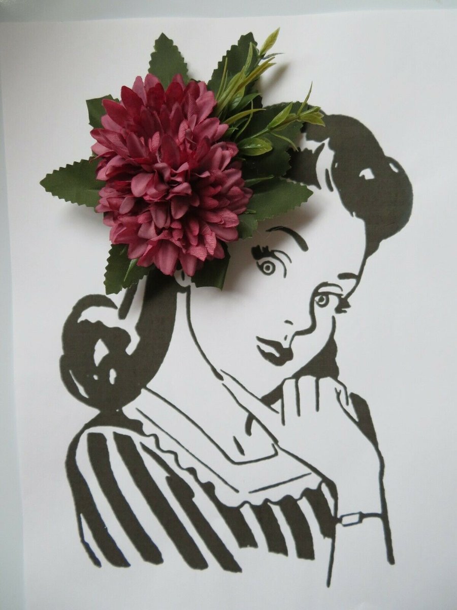Dusky Pink Plum Daisy Flower & Foliage Cluster Vintage Hair Clip Fascinator 