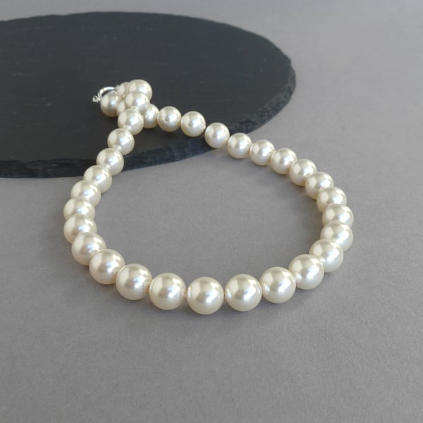 Chunky Cream Pearl Necklace - Single Strand Ivory Pearls - Wedding Jewellery