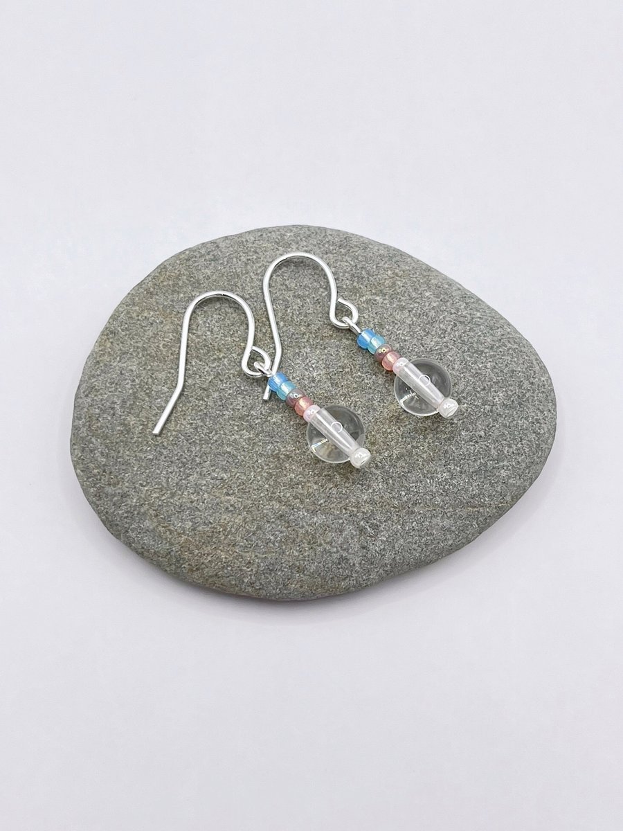 Crystal Bead Drop Earrings with Pastel Mix Seed Beads