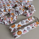 Handmade Pumpkin Scrunchies & Wristlet Set, Autumn Fall Halloween Accessories