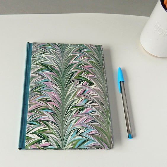 Marbled Aqua Journal, A5 with lined pages. Hardcover notebook, gift for writers.