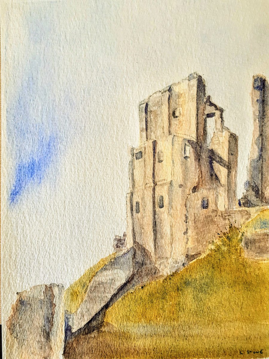 Corfe Castle Dorset Isle of Purbeck original watercolour painting 220 x 285 mm