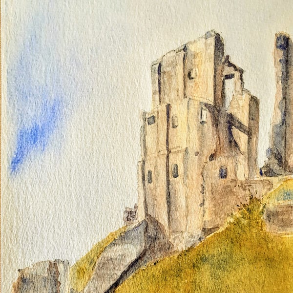Corfe Castle Dorset Isle of Purbeck original watercolour painting 220 x 285 mm