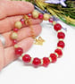Gold Plated Memory Wire Red And Gold Beaded Bracelet - Image 2