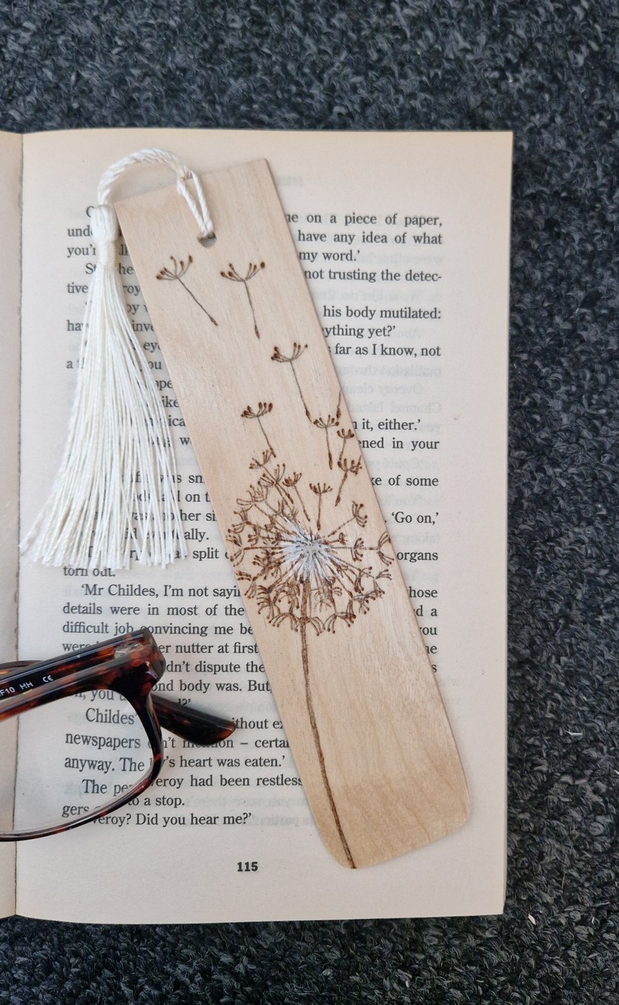 Hand Burned Wooden Bookmark -  Dandelion