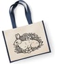 Floral Rabbit Print Large Jute Shopper Bag Spring time Easter Bunny Mothers Day  - Image 5