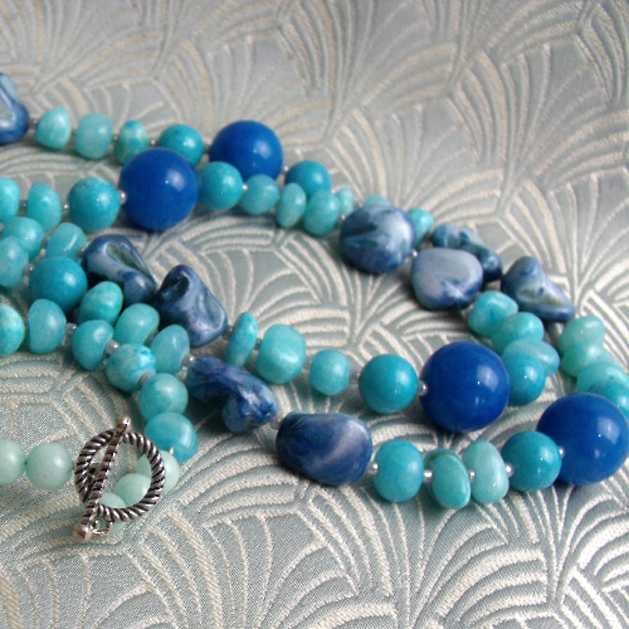 Long Blue Necklace, Long Blue Semi-Precious Stone Necklace, Long Necklace CC76