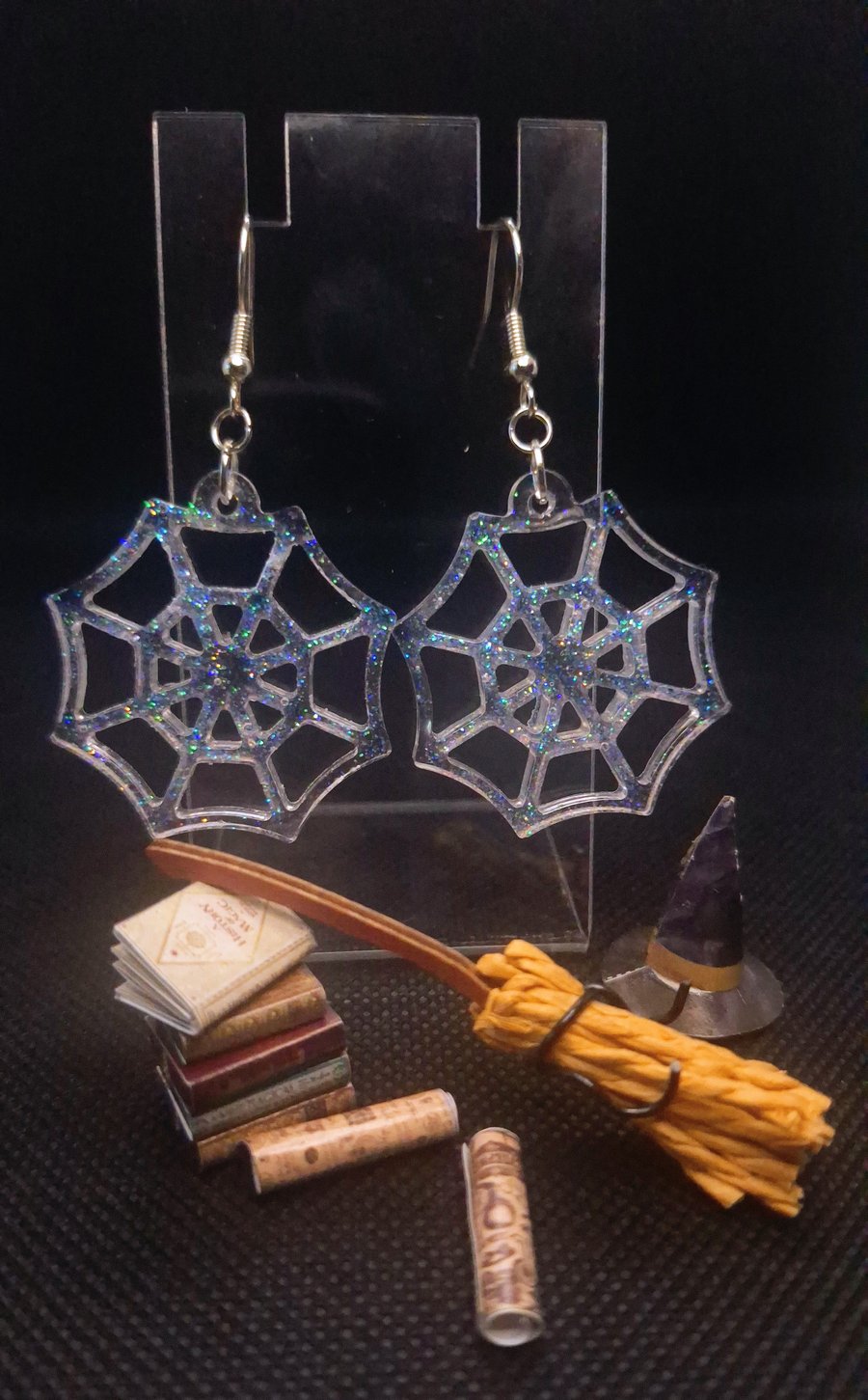 Halloween Glitter Cobweb Earrings