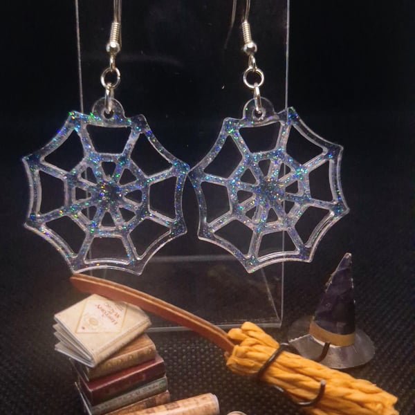 Halloween Glitter Cobweb Earrings