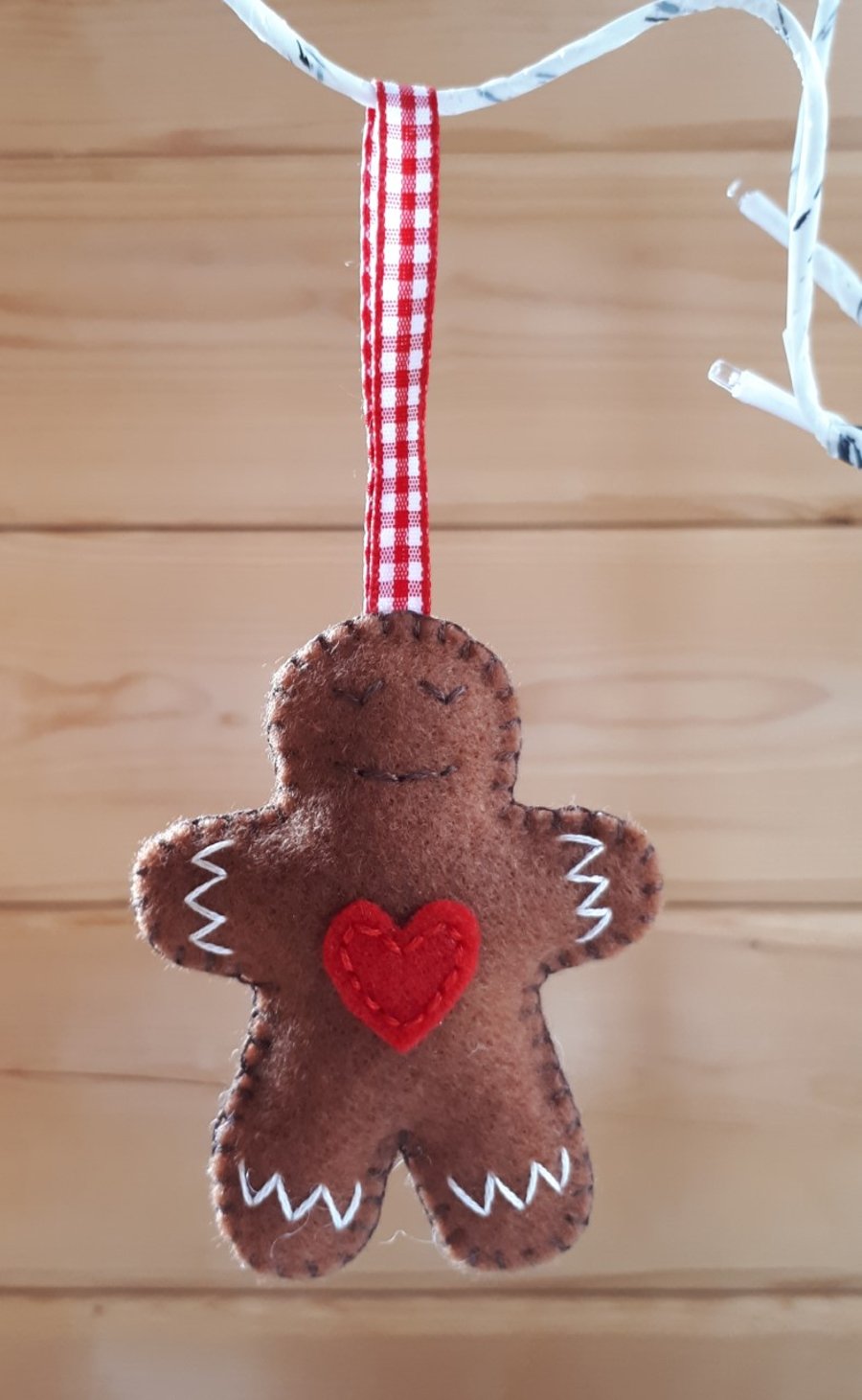 Gingerbread Man Hanging Ornament Red Heart