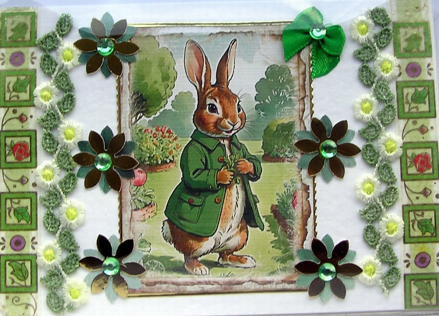Peter Rabbit - Hand Crafted Decoupage Greeting Card - Blank 3001