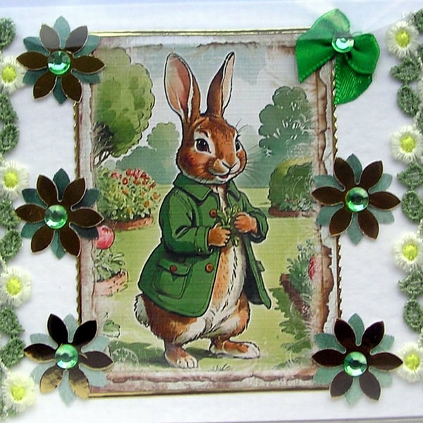 Peter Rabbit - Hand Crafted Decoupage Greeting Card - Blank 3001