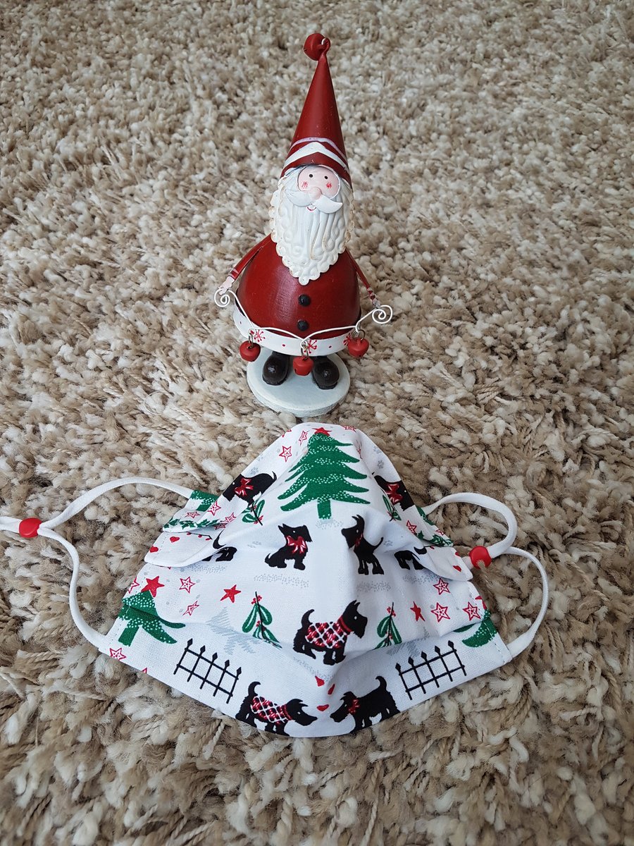 Small Adult or Teenager face covering – Festive Doggies  print 