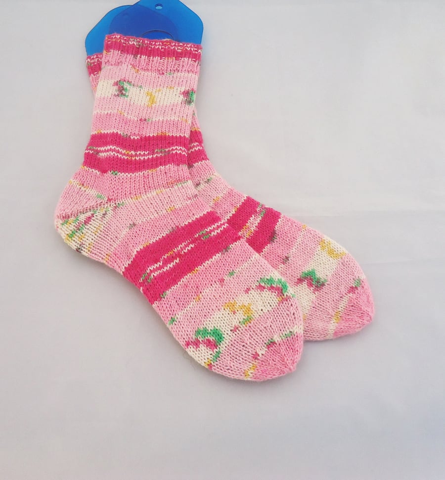 Hand Knitted Women socks, Women Wool Socks, Pink Wool Socks