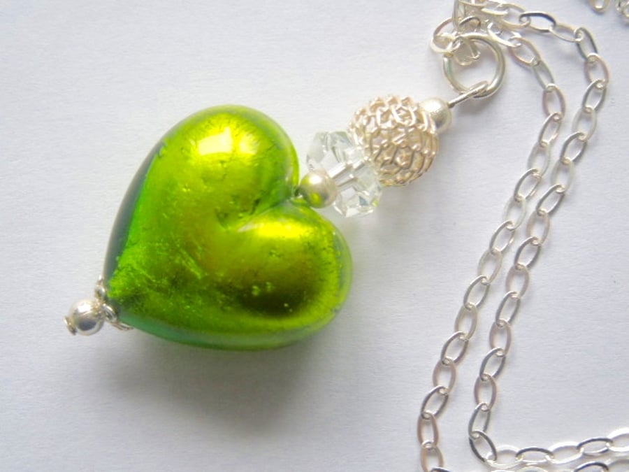 Green Murano glass heart pendant