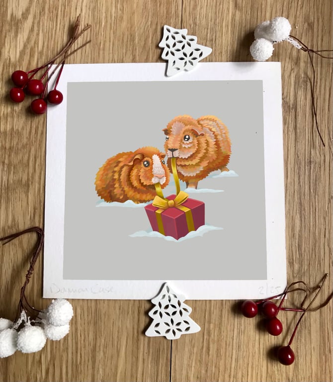 Christmas Guinea Pigs Art Print