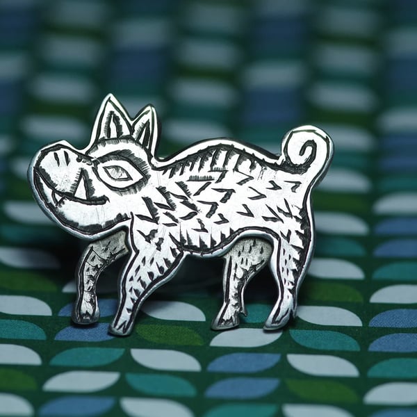 Medieval Wild Boar lapel pin - Handmade Sterling Silver pin badge