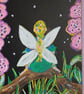 Illustration of a Fairy sitting on a log amongst the foxgloves at night.   - Image 3