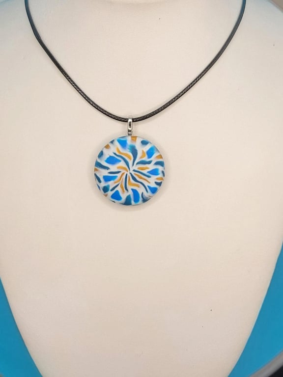 Small Handmade Polymer Clay Pendant Necklace, Artisan Boho Jewellery 30mm