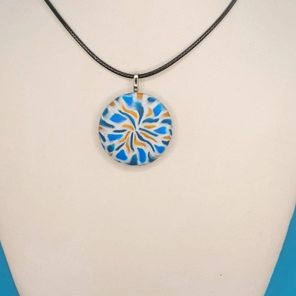 Small Handmade Polymer Clay Pendant Necklace, Artisan Boho Jewellery 30mm