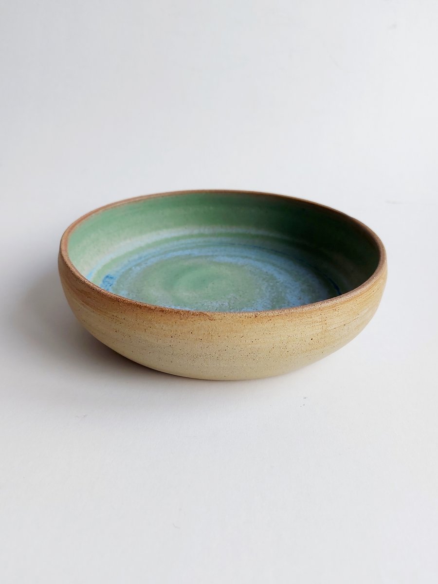 Handmade ceramic stoneware pasta bowl Gardom's blue-green glaze