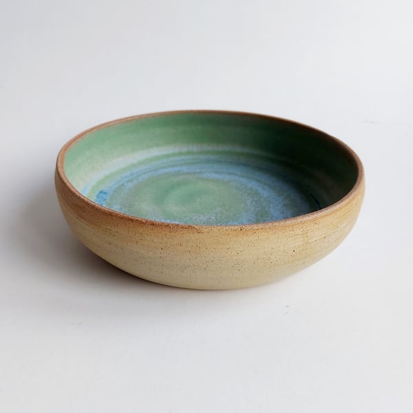Handmade ceramic stoneware pasta bowl Gardom's blue-green glaze