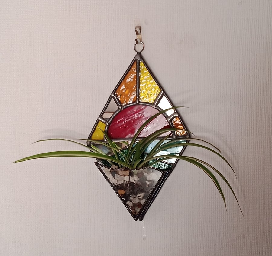 Stained Glass Sun and Sea Planter Hanging  Decoration
