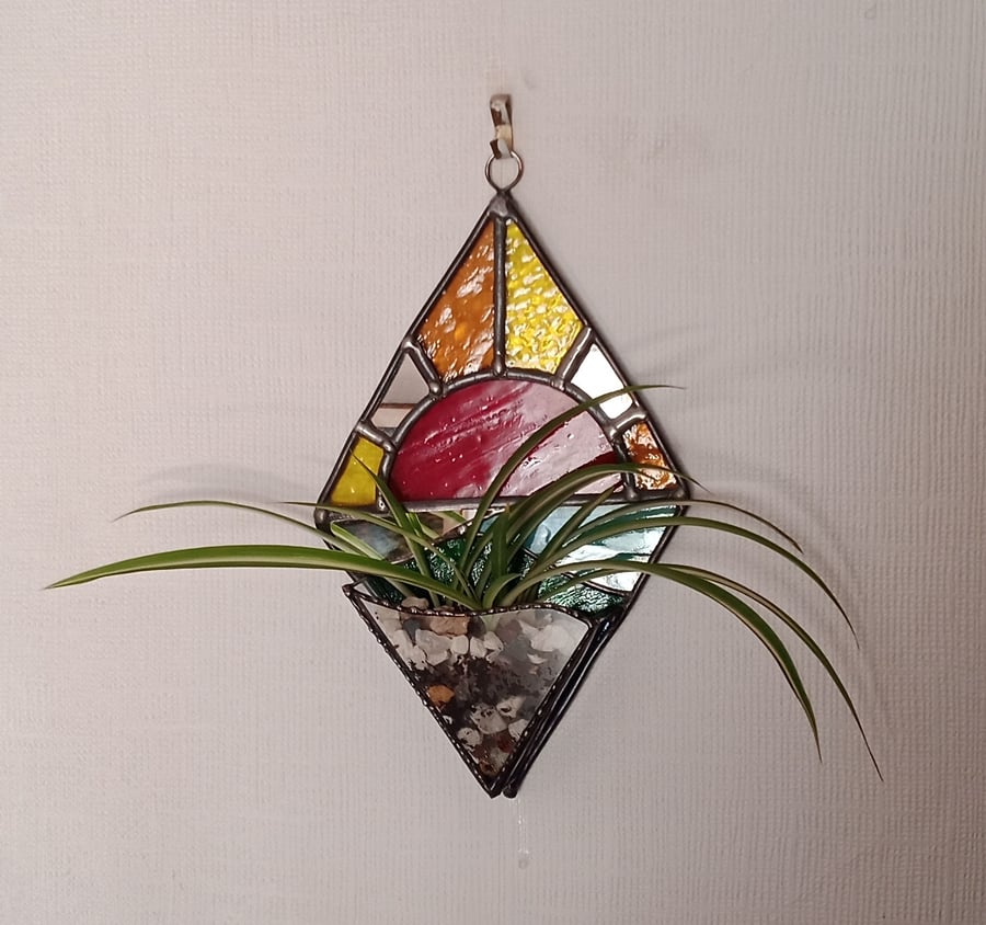 Stained Glass Sun and Sea Planter Hanging  Decoration