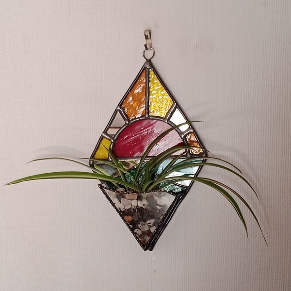 Stained Glass Sun and Sea Planter Hanging  Decoration