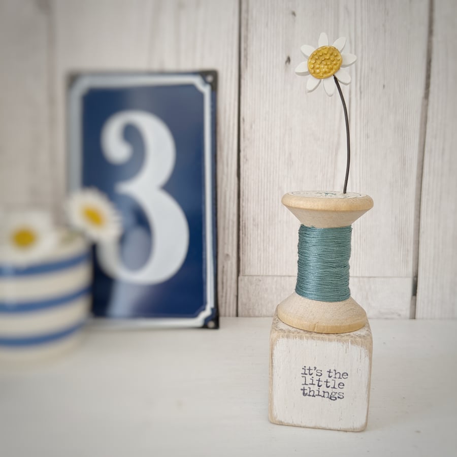 Clay Daisy on a Teeny Vintage Bobbin 'it's the little things'