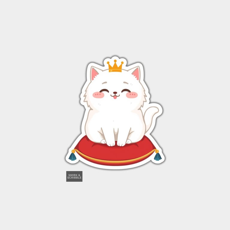 Funny Vinyl Sticker For Adults - Cute Cat With Crown