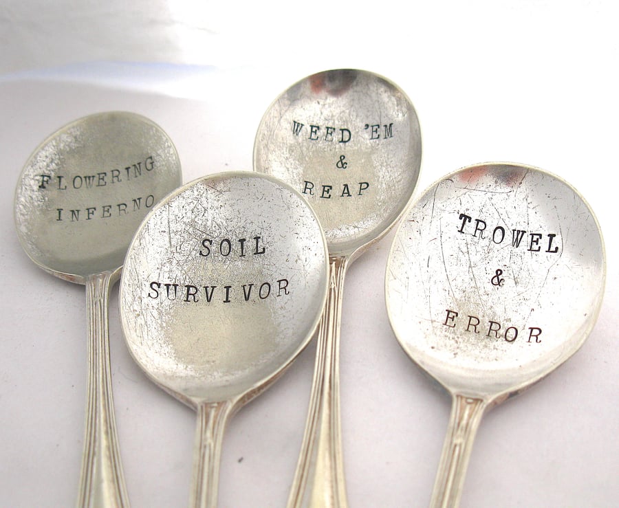 Set of upcycled plant pot labels, garden humour, rustic style, beautiful bundle