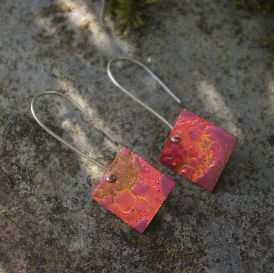 Burnt Orange  Square Dangle Earrings