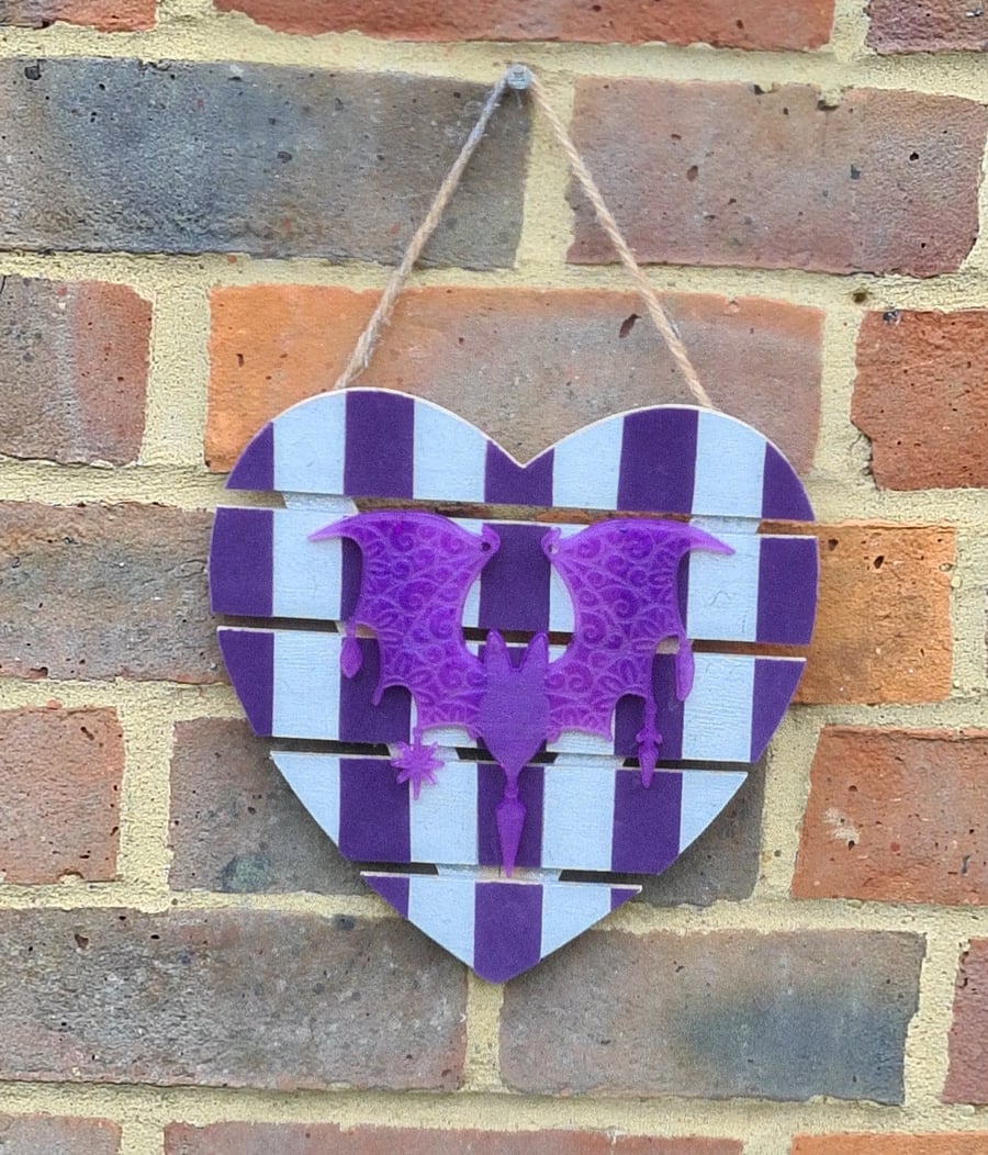 Spooky Silver and Purple Ultraviolet Bat Plaque 