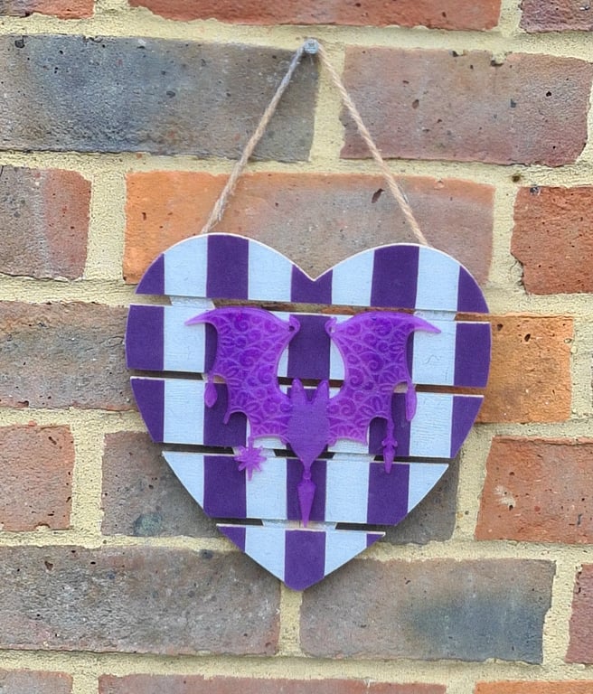 Spooky Silver and Purple Ultraviolet Bat Plaque 