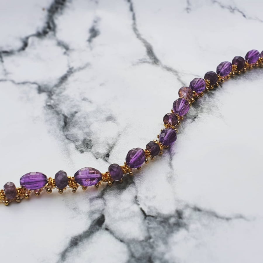 Amethyst Beadwork Bracelet with 24ct Gold Plated Seed Beads