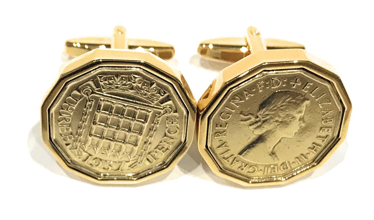 1957 Threepence 3d 67th birthday Cufflinks - Original 1957 threepence cufflinks