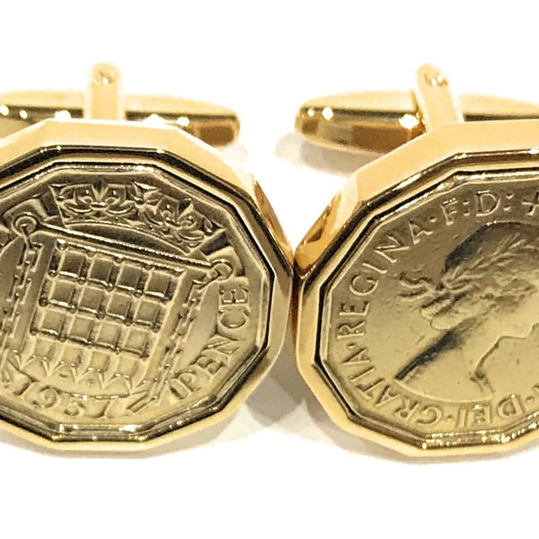 1957 Threepence 3d 67th birthday Cufflinks - Original 1957 threepence cufflinks