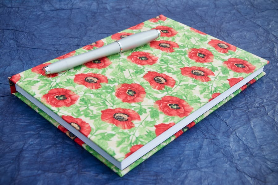 A5 Notebook with poppy fabric cover