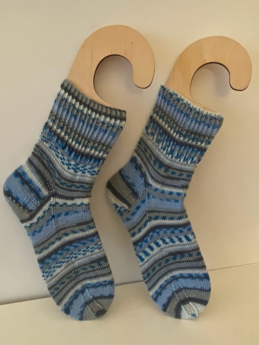 Ladies Hand Knitted Socks - Merino Yarn, Rosanna Blue