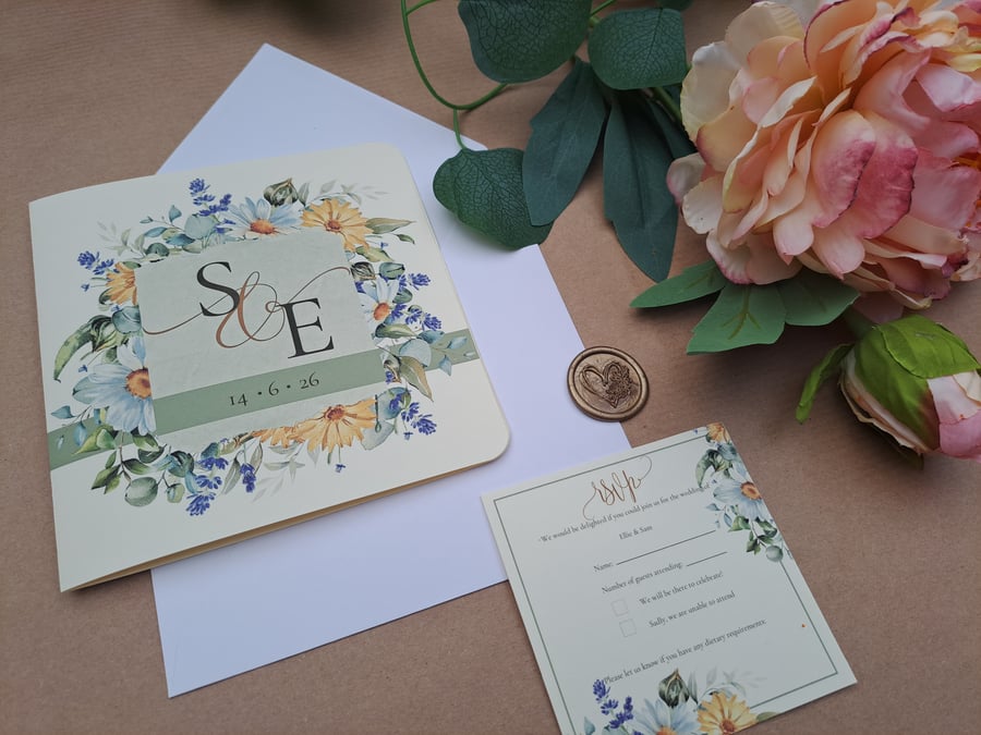 Wedding Invitation and RSVP Card Set (Rectangular) 