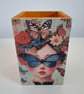Decoupage Wooden Pen Pot, Vintage Woman Portrait & Butterfly Desk Organiser - Image 6