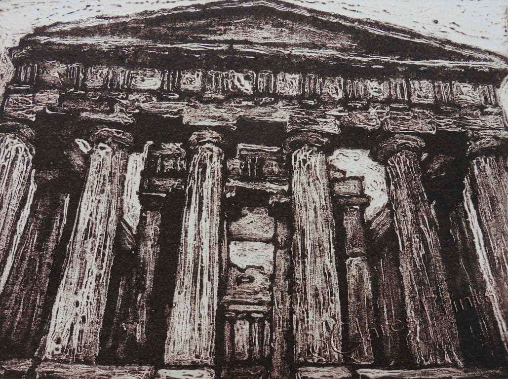 Temple of Concordia Limited Edition Original Collagraph Print Art 