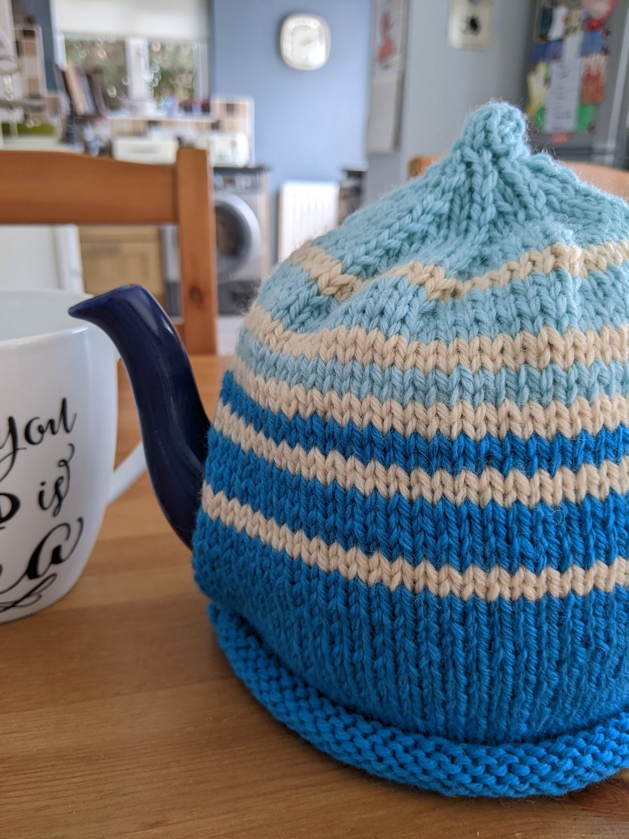 Blue striped tea cosy
