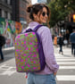 Backpack rucksack purple vinyl green pink purple paisley cotton rucksack