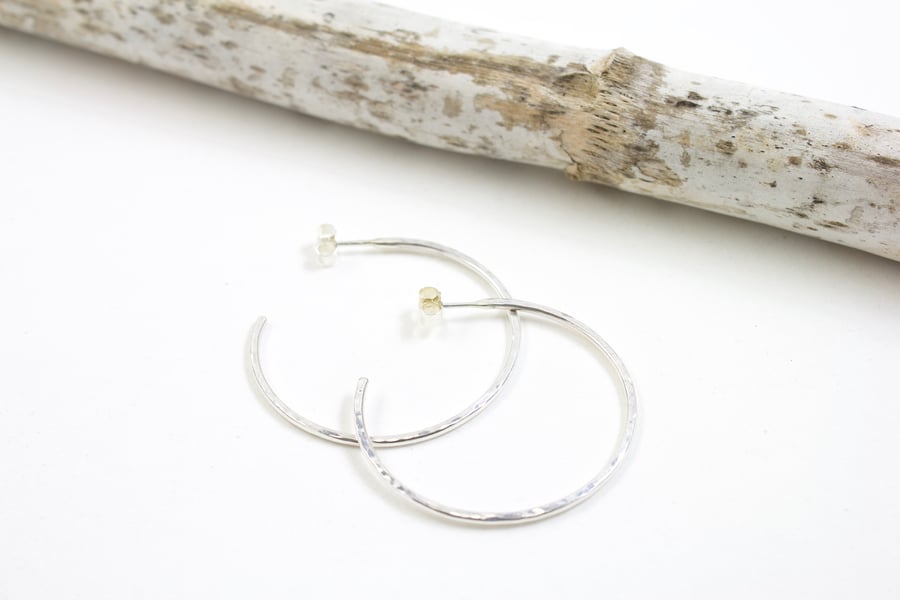 Sterling Silver Hammered Hoop Stud Earrings