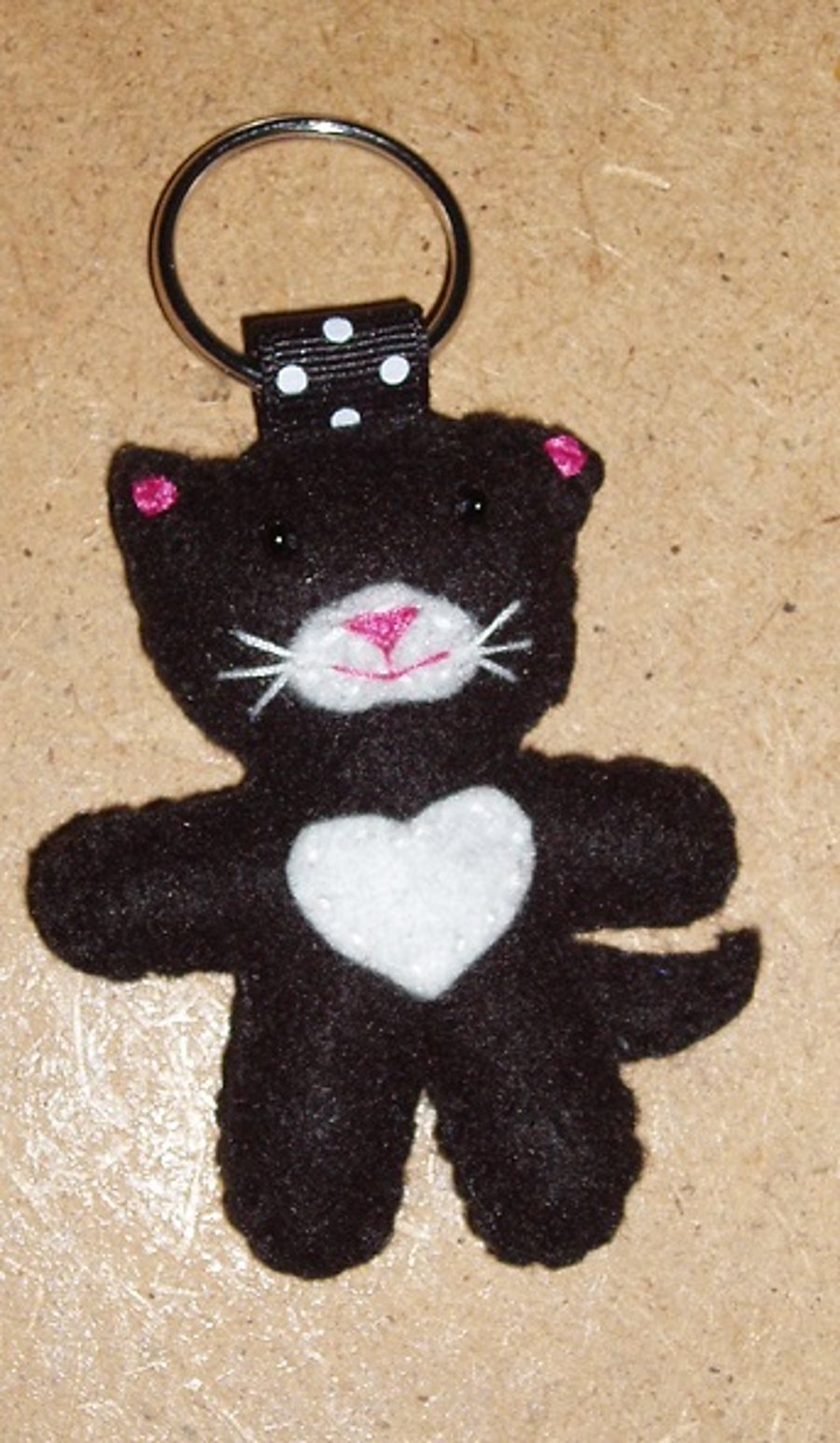 Cat Black & White Felt Key Ring - Bag Charm