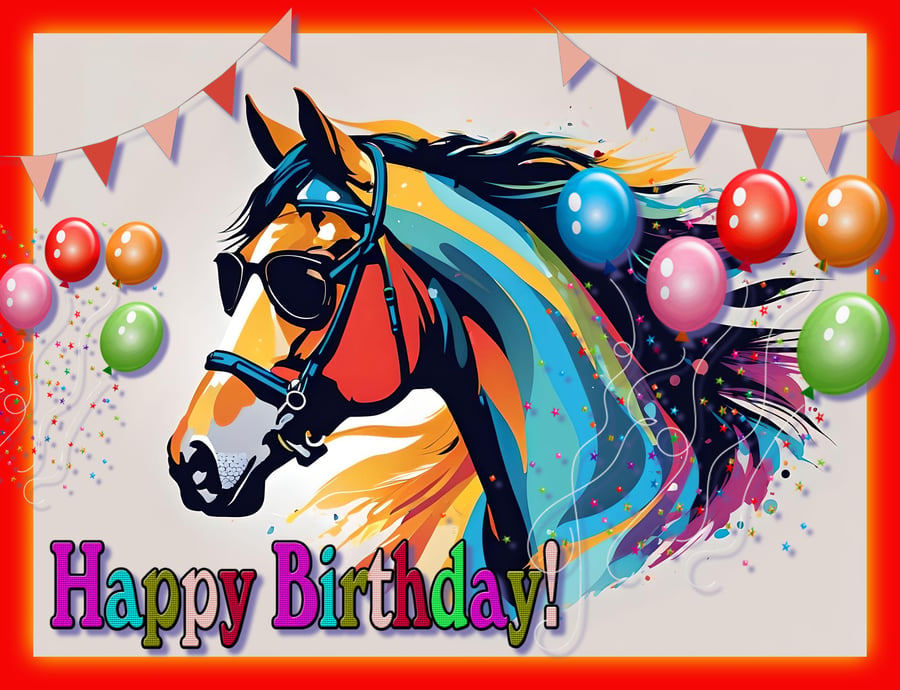 Fun Cool Horse Happy Birthday Card A5