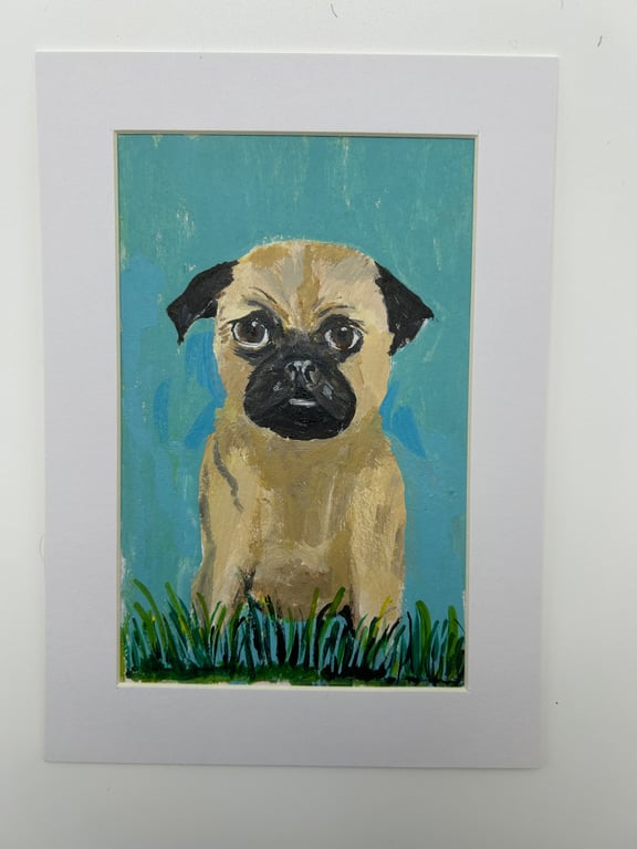 Original pug portrait. Colourful, 5x7" acrylic 